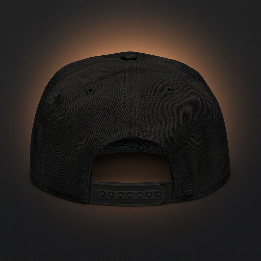 Back view of MR. HAPPINESS Monogram Snapback showing adjustable closure