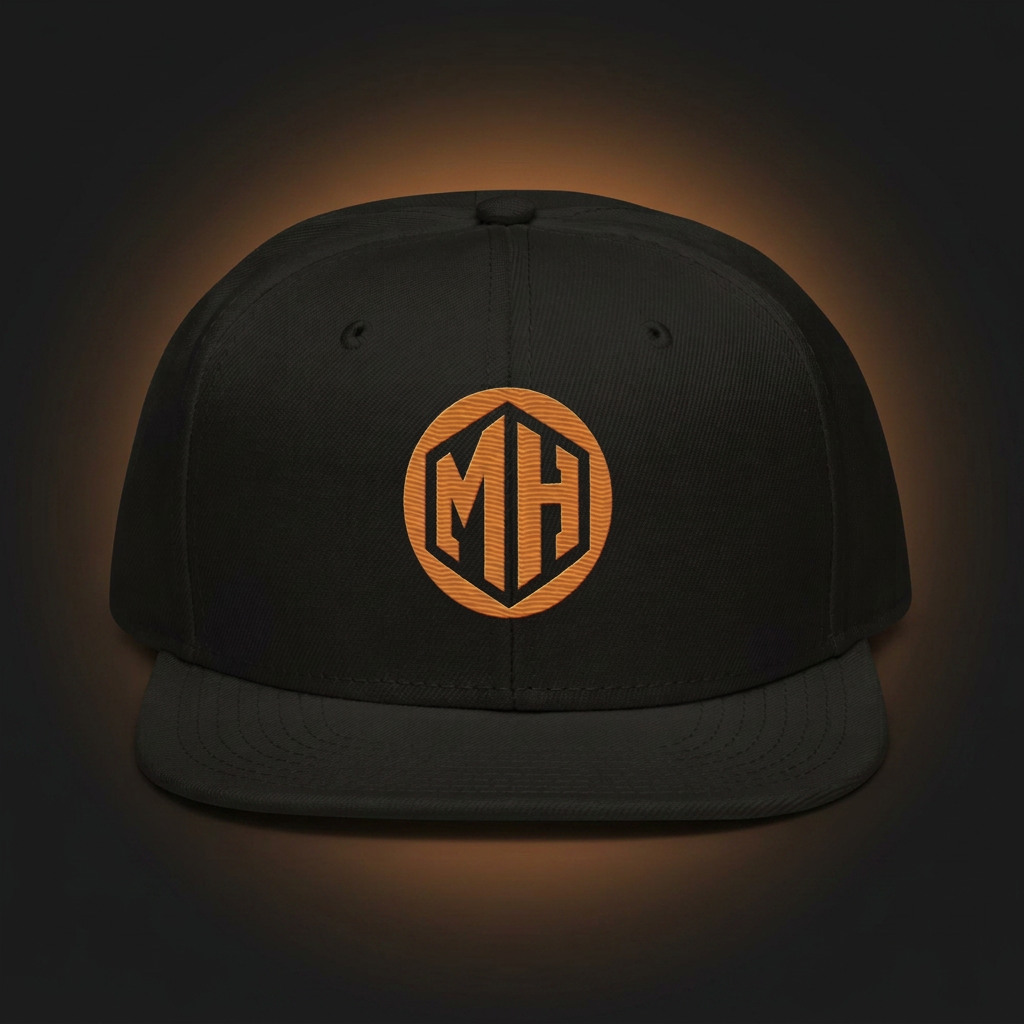 Front view of MR. HAPPINESS Monogram Snapback in black