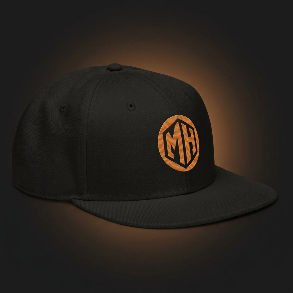 Right-front angle of MR. HAPPINESS Monogram Snapback