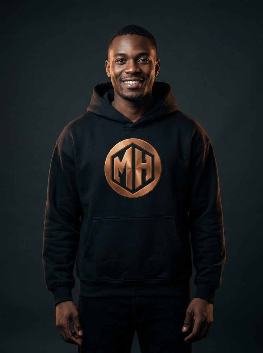 Smiling model wearing the MR. HAPPINESS hoodie — part of The Happiness Set